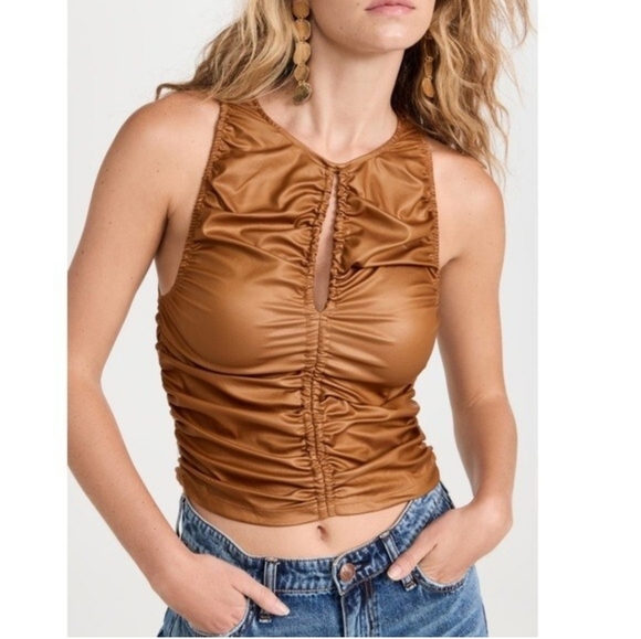 Free People/ Ride Along Cowgirl/ Sleeveless Vegan Leather Top/ Size US L - Picture 3 of 12